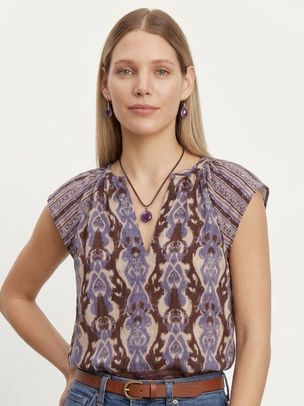MARIA CHER $295 • XS / 17.25” PTP • “Keyla” Printed Silk Top fall 2022